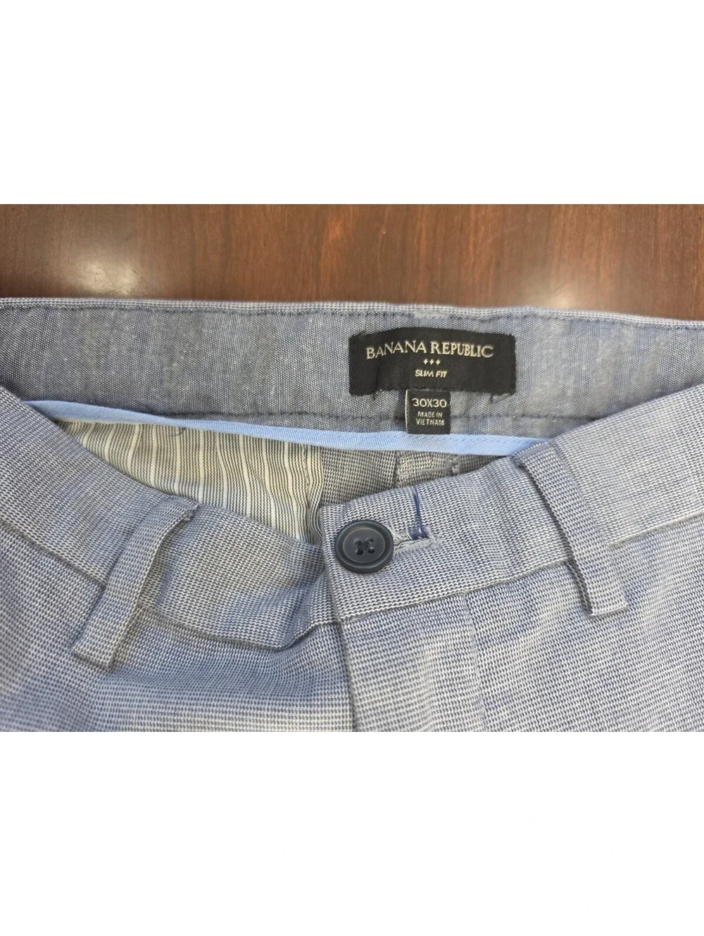 Banana Republic Mens Pants 30x30 Blue Textured Slim Fit Cotton Blend Casual